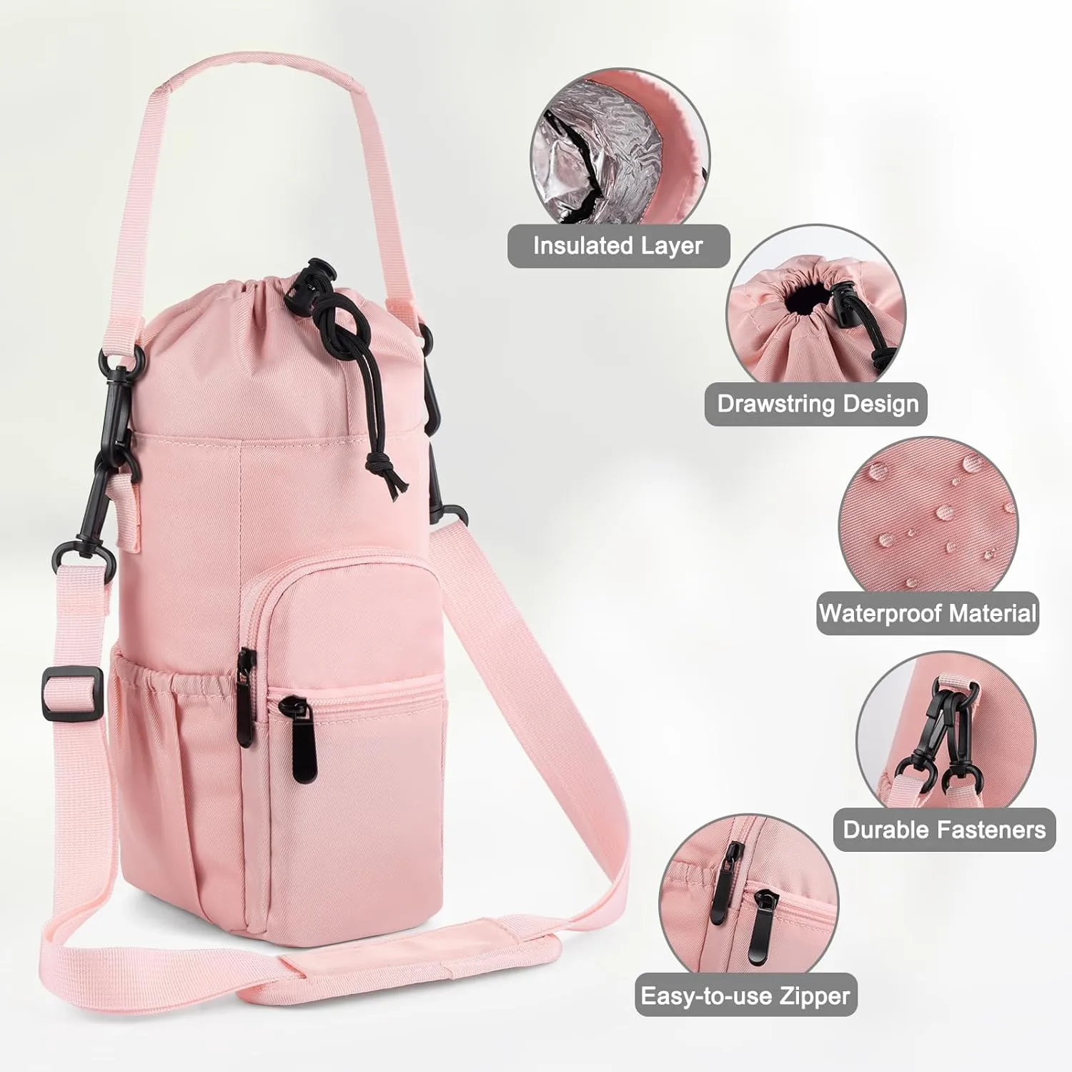 Water Bottle Holder with Strap 32oz 40oz 16 64oz Water Bottle Holder with Strap Insulated Water Bottle Carrier Sling Bag with Phone Pocket Water Bottle Sling Bag for Water Bottle Accessories