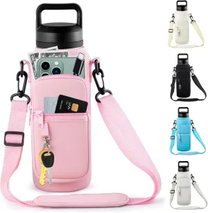 Water Bottle Holder with Strap for Hydroflask 32oz 40oz Carrier Sling Bag with Phone Pocket Water Bottle Sleeve for Hiking Camping