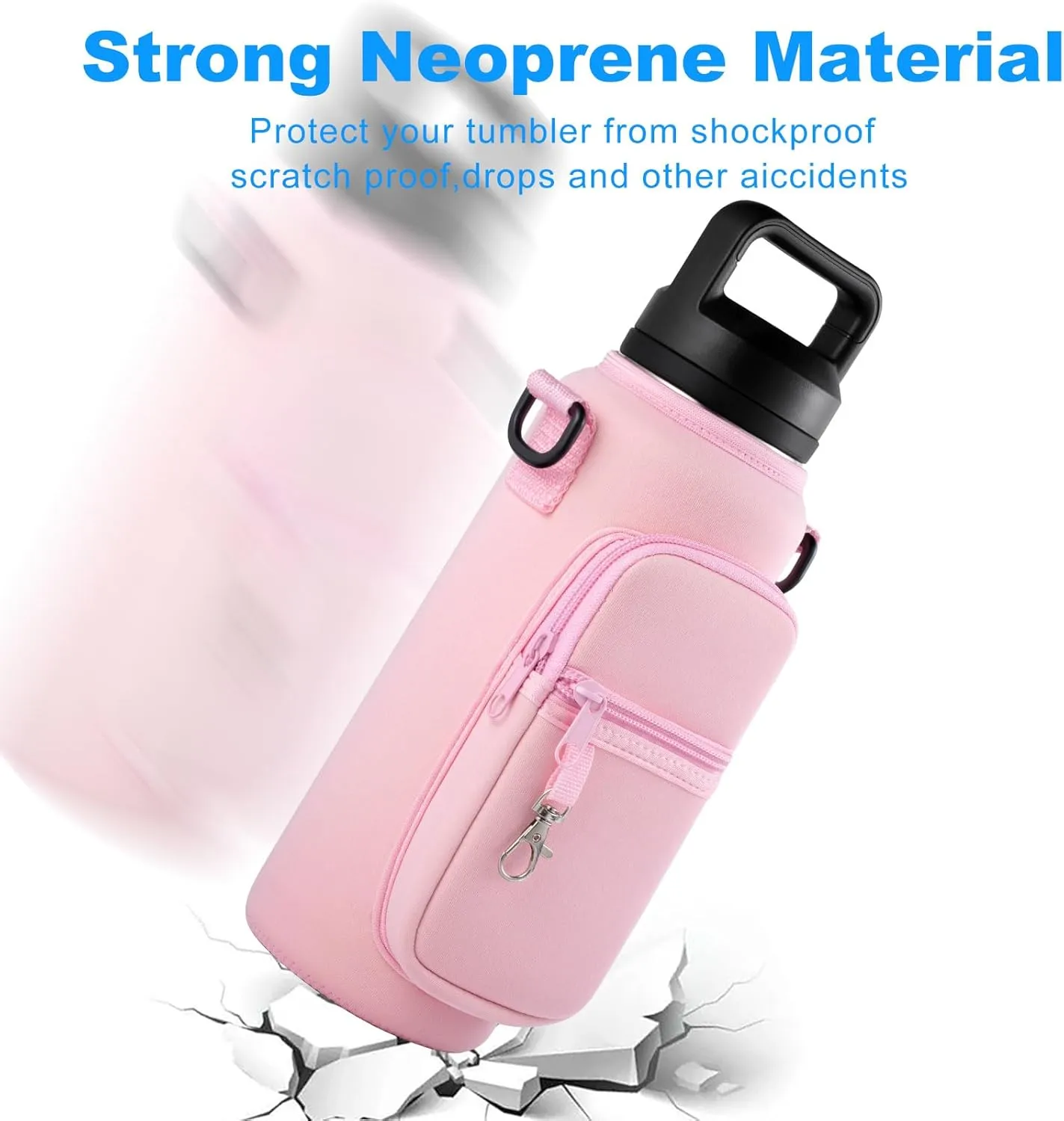 Water Bottle Holder with Strap for Hydroflask 32oz 40oz Carrier Sling Bag with Phone Pocket Water Bottle Sleeve for Hiking Camping