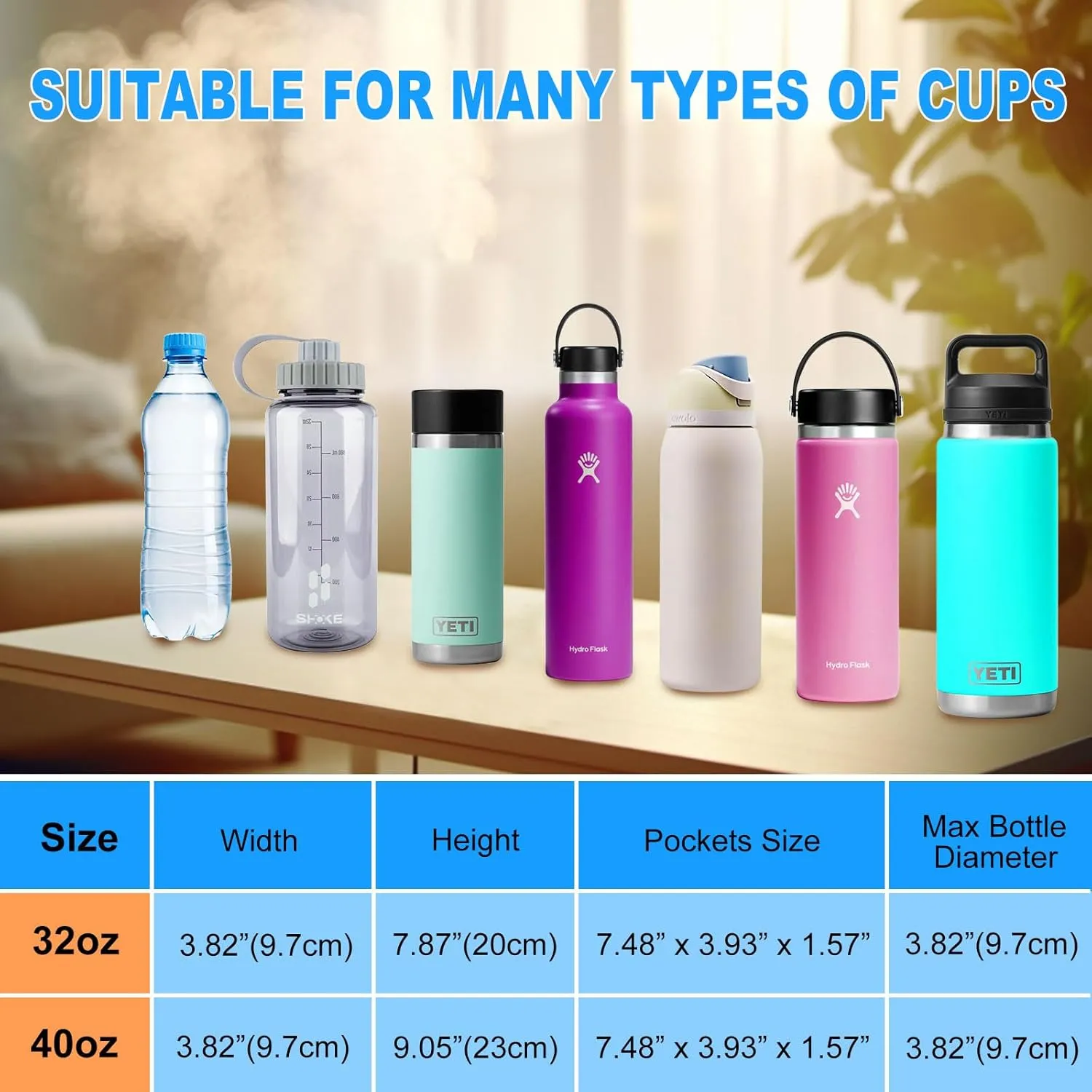 Water Bottle Holder with Strap for Hydroflask 32oz 40oz Carrier Sling Bag with Phone Pocket Water Bottle Sleeve for Hiking Camping