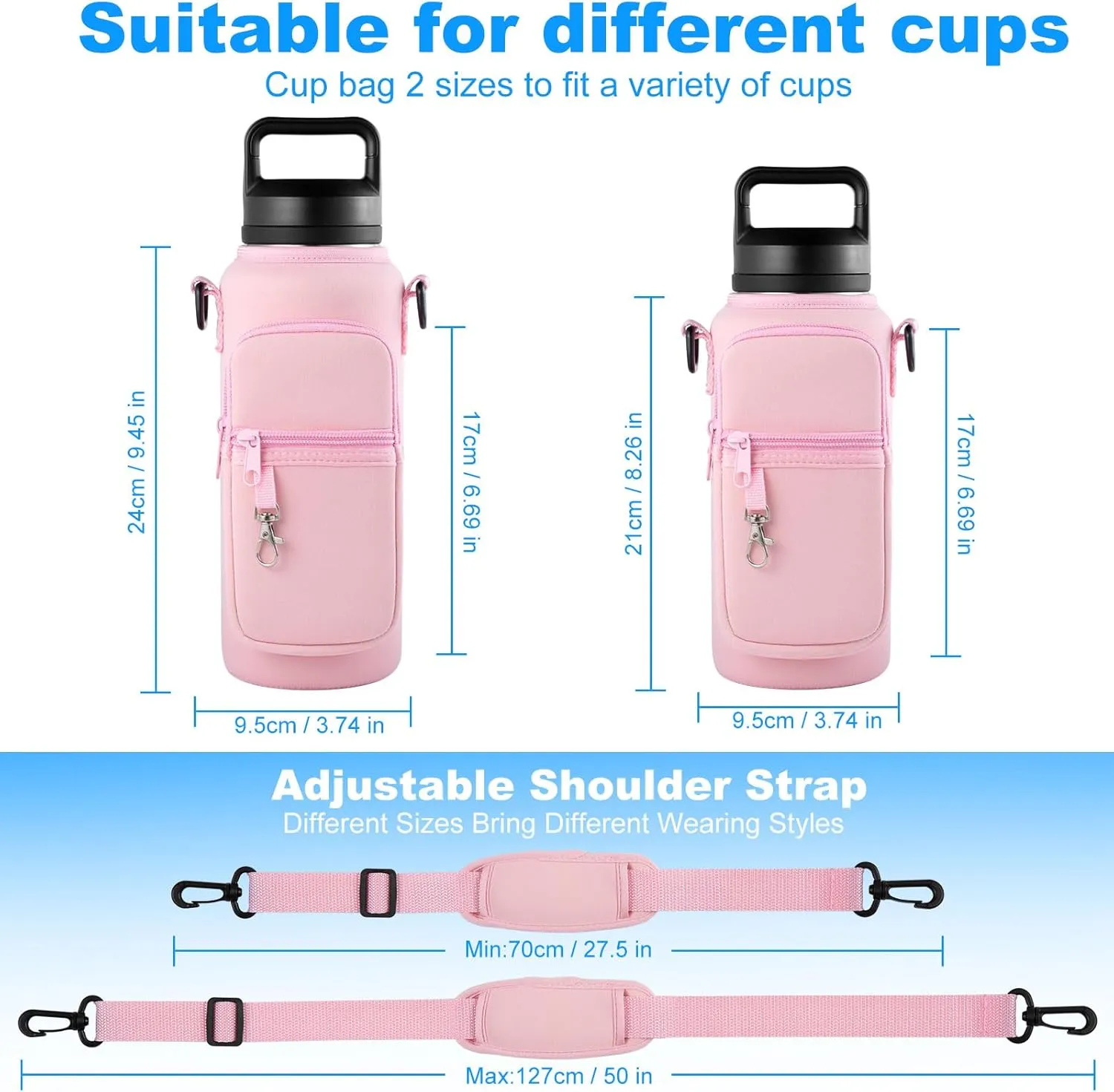 Water Bottle Holder with Strap for Hydroflask 32oz 40oz Carrier Sling Bag with Phone Pocket Water Bottle Sleeve for Hiking Camping