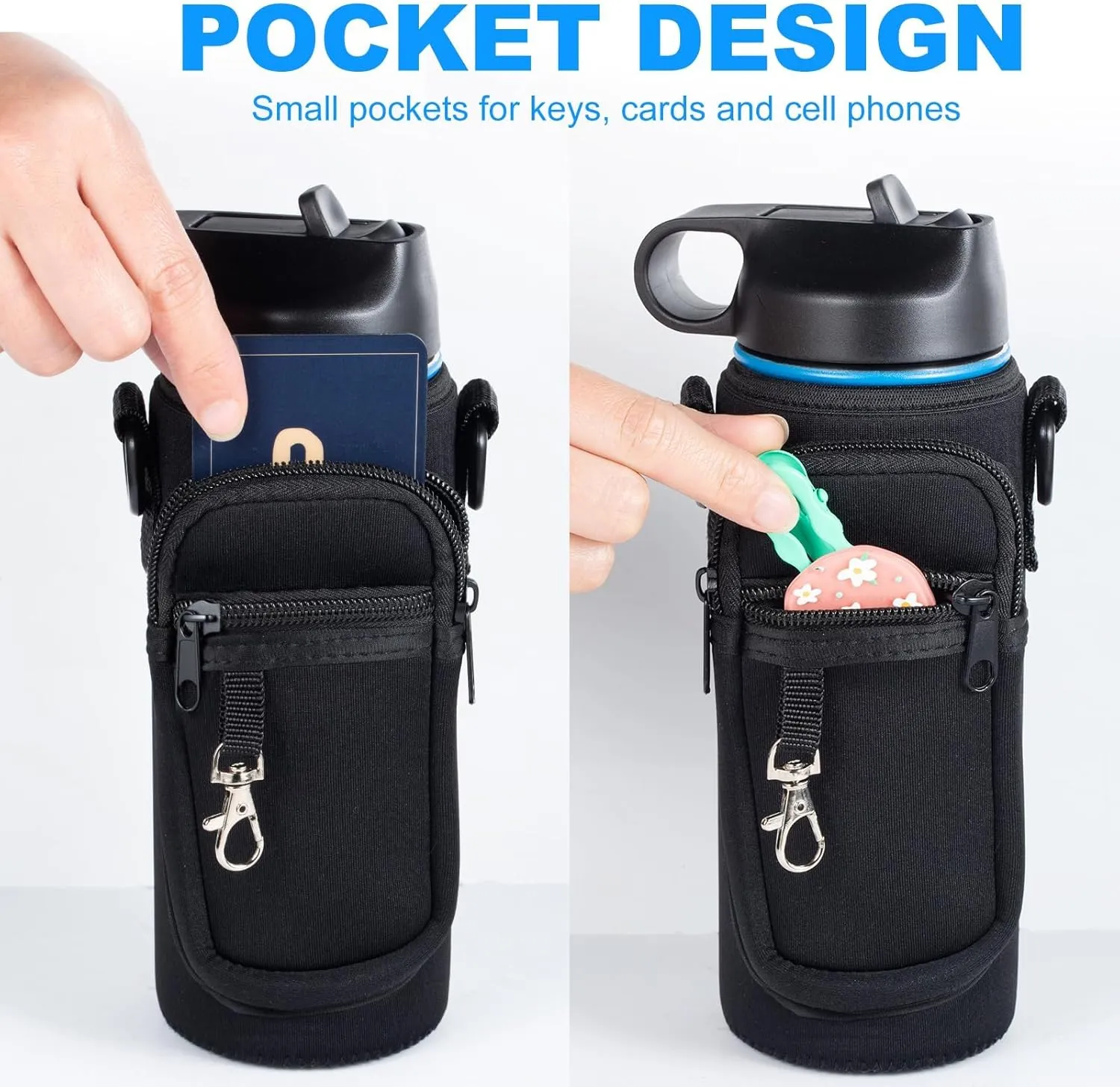 Water Bottle Holder with Strap for Hydroflask 32oz 40oz Insulated Water Bottle, Carrier Sling Bag with Phone Pocket Water Bottle Sleeve for Men Women Hiking Camping Travelling
