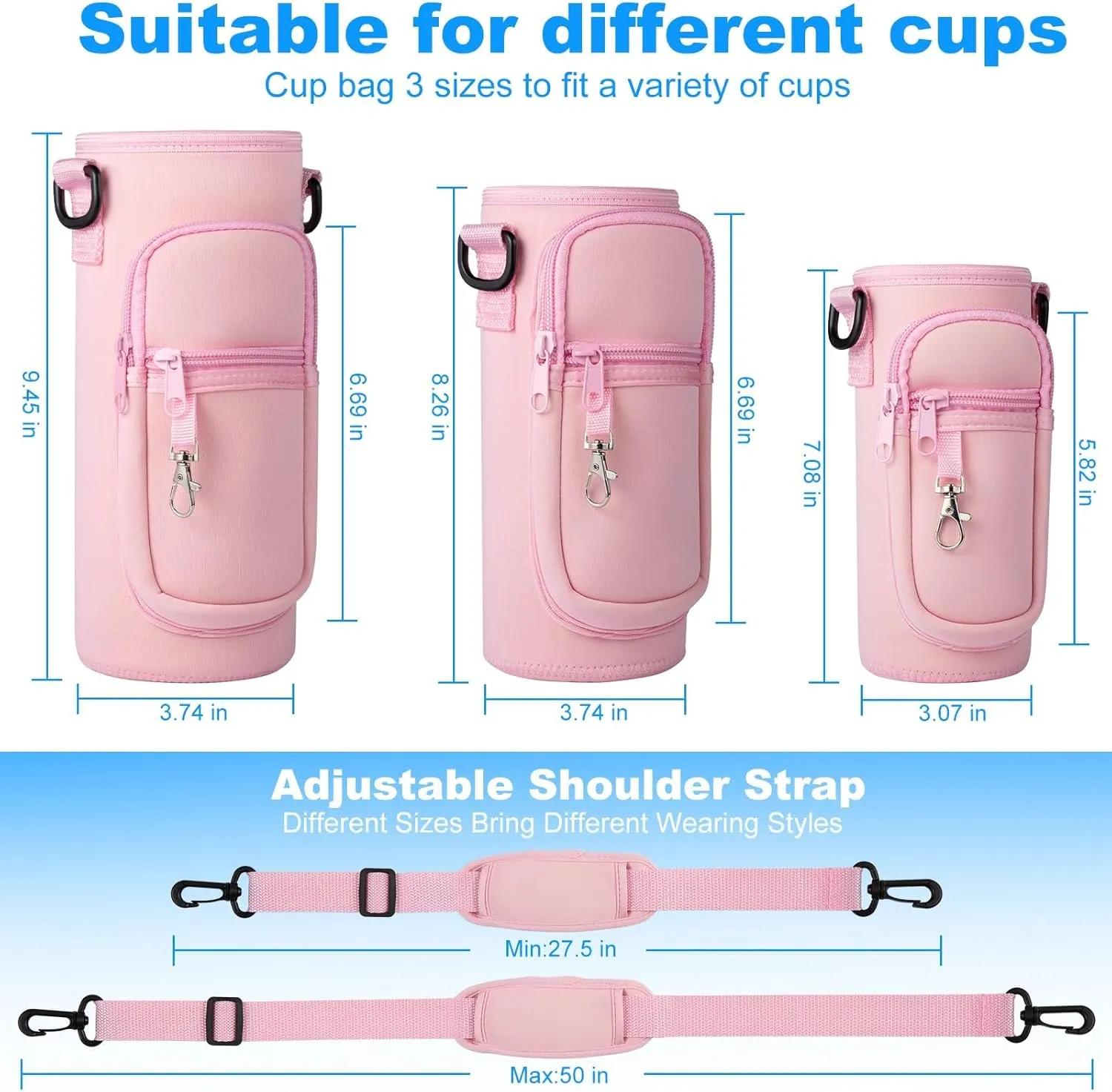 Water Bottle Holder with Strap for Hydroflask 32oz 40oz Insulated Water Bottle, Carrier Sling Bag with Phone Pocket Water Bottle Sleeve for Men Women Hiking Camping Travelling