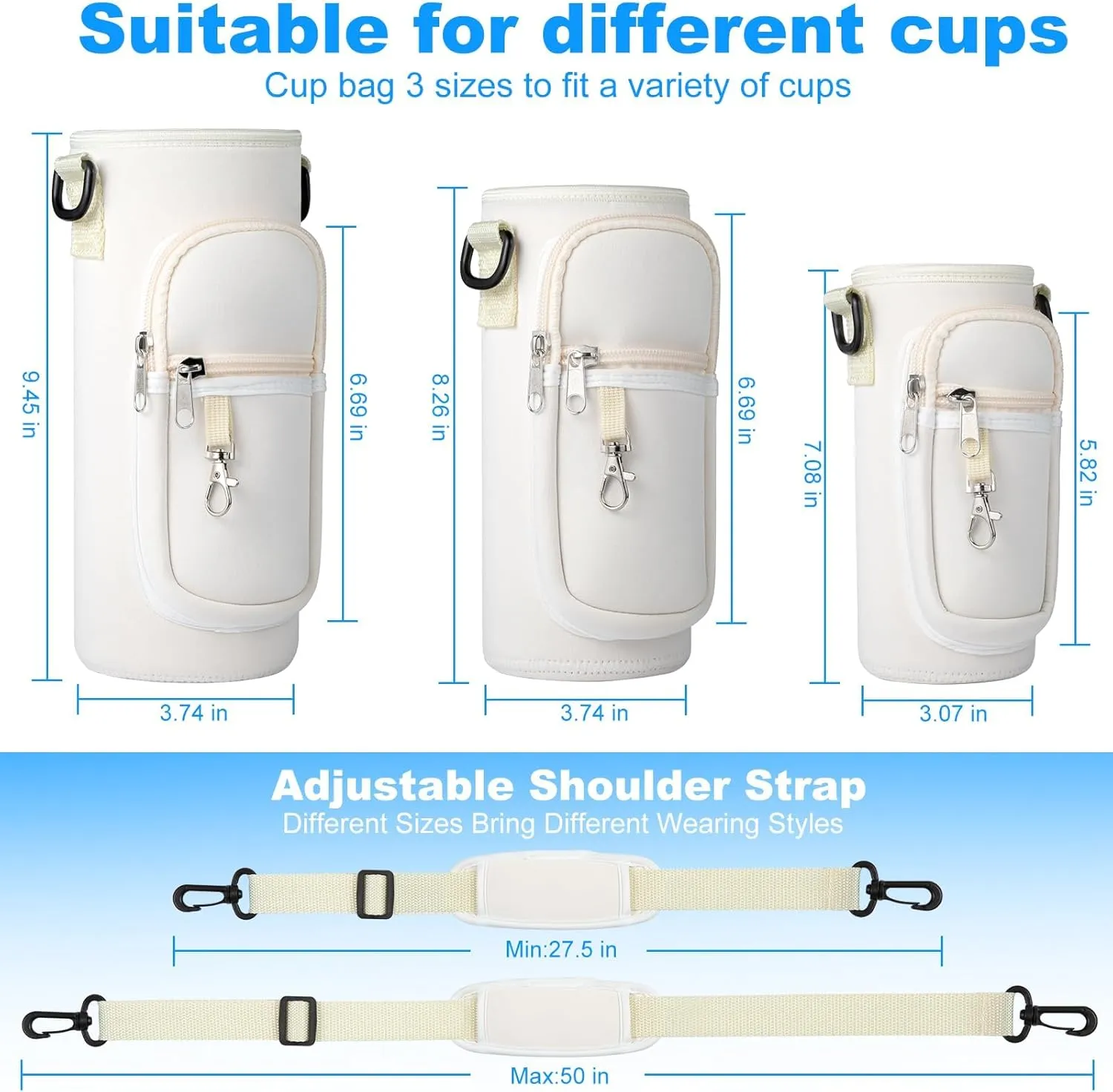 Water Bottle Holder with Strap for Hydroflask 32oz 40oz Insulated Water Bottle, Carrier Sling Bag with Phone Pocket Water Bottle Sleeve for Men Women Hiking Camping Travelling