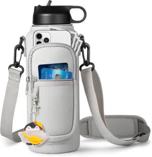 Water Bottle Holder with Strap for Hydroflask 32oz 40oz Insulated Water Bottle, Carrier Sling Bag with Phone Pocket Water Bottle Sleeve for Men Women Hiking Camping Travelling