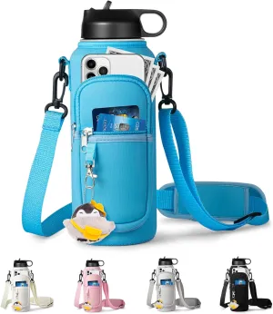 Water Bottle Holder with Strap for Hydroflask 32oz 40oz Insulated Water Bottle, Carrier Sling Bag with Phone Pocket Water Bottle Sleeve for Men Women Hiking Camping Travelling