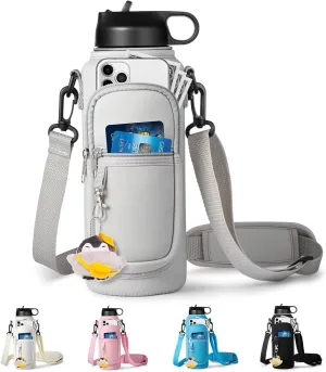 Water Bottle Holder with Strap for Hydroflask 32oz 40oz Insulated Water Bottle, Carrier Sling Bag with Phone Pocket Water Bottle Sleeve for Men Women Hiking Camping Travelling