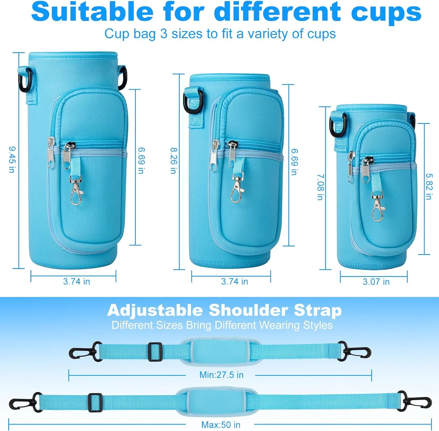 Water Bottle Holder with Strap for Hydroflask 32oz 40oz Insulated Water Bottle, Carrier Sling Bag with Phone Pocket Water Bottle Sleeve for Men Women Hiking Camping Travelling