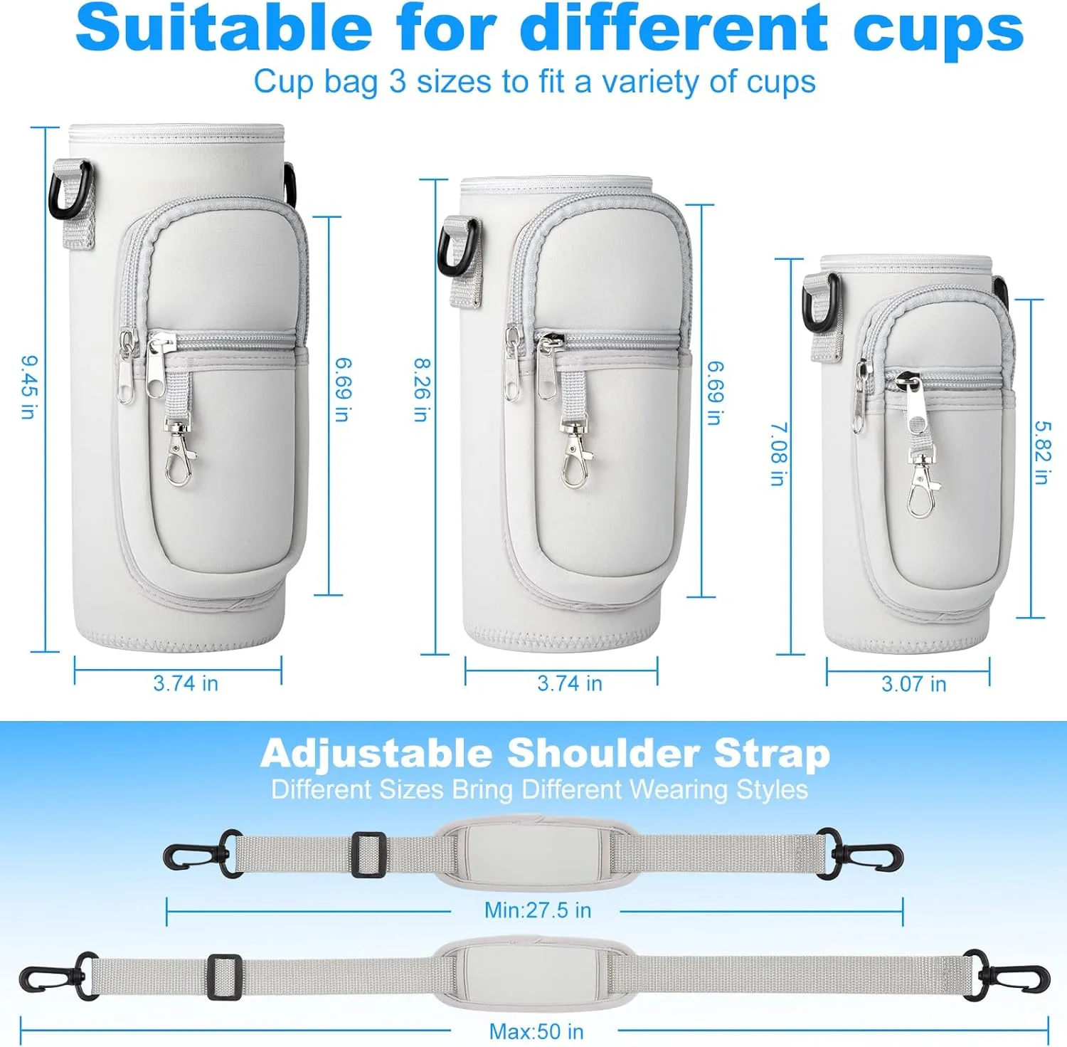 Water Bottle Holder with Strap for Hydroflask 32oz 40oz Insulated Water Bottle, Carrier Sling Bag with Phone Pocket Water Bottle Sleeve for Men Women Hiking Camping Travelling