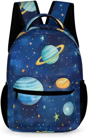 Watercolor Galaxy Solar System Casual Backpack Travel Laptop Cute Basic Shoulder Bag for Work Women & Men