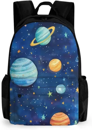 Watercolor Galaxy Solar System Fashion Backpack Light Weight Daily Travel Hiking Laptop Shoulder Bag