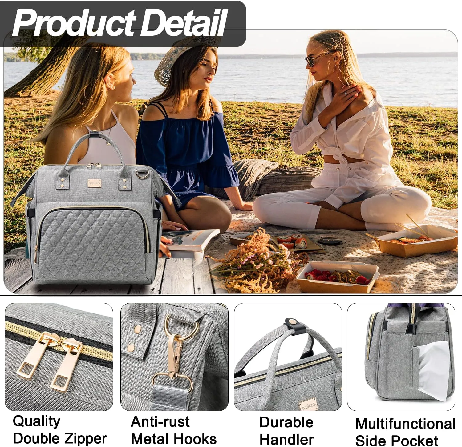 Weitars Lunch Bag for Women Cute Lunch Bag For Work,Insulated LunchBox Lunch Purse Leakproof Wide-Open Lonchera Lunchbag Lunch Tote With Pockets And Adjustable Strap For Office Picnic Beach
