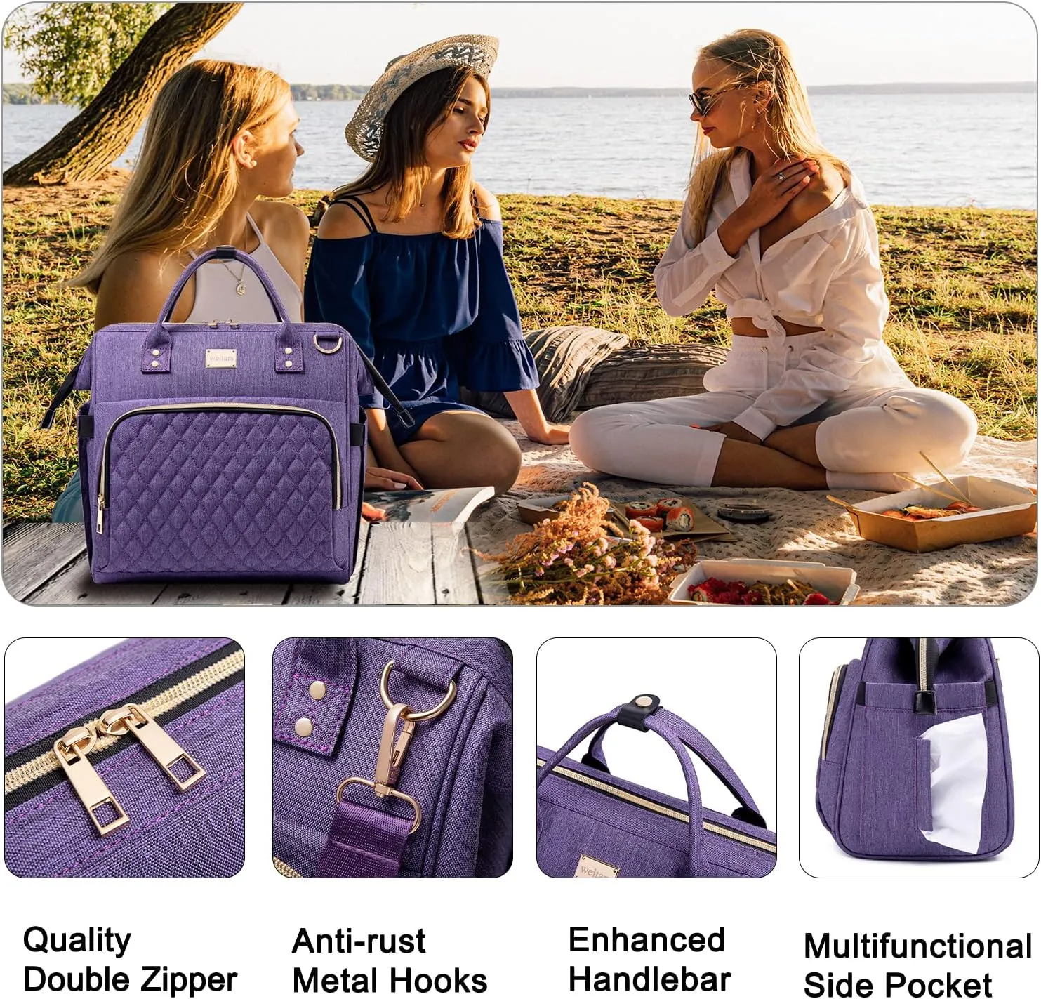 Weitars Lunch Bag for Women Cute Lunch Bag For Work,Insulated LunchBox Lunch Purse Leakproof Wide-Open Lonchera Lunchbag Lunch Tote With Pockets And Adjustable Strap For Office Picnic Beach
