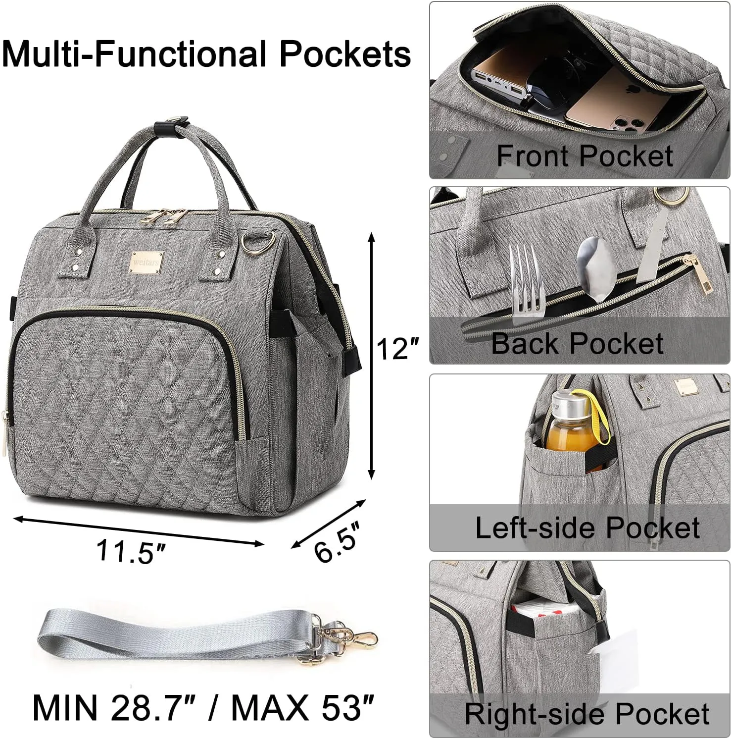 Weitars Lunch Bag for Women Cute Lunch Bag For Work,Insulated LunchBox Lunch Purse Leakproof Wide-Open Lonchera Lunchbag Lunch Tote With Pockets And Adjustable Strap For Office Picnic Beach