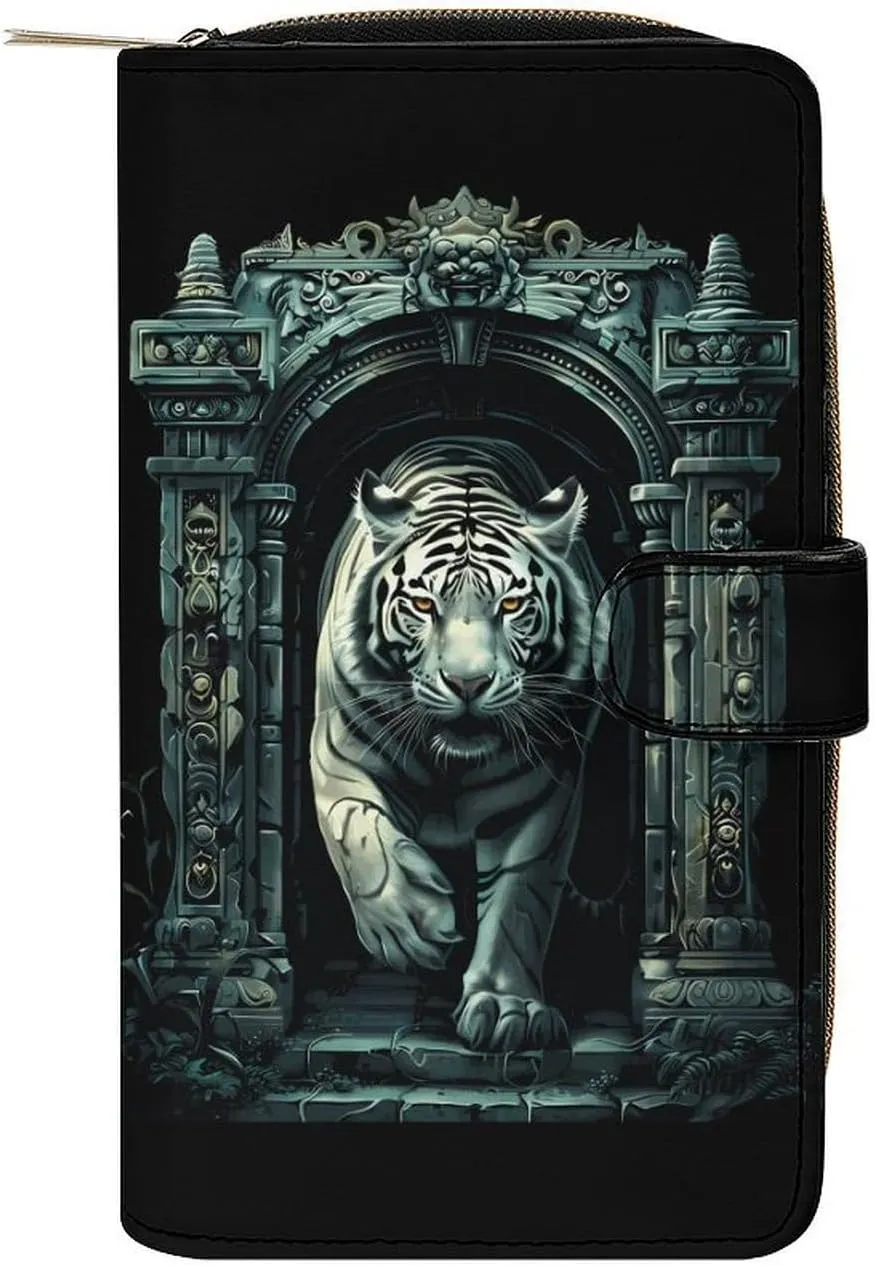White Tiger Architecture Womens Wallet Travel Long Purse Zippered Clutch Credit Card Holder for Men