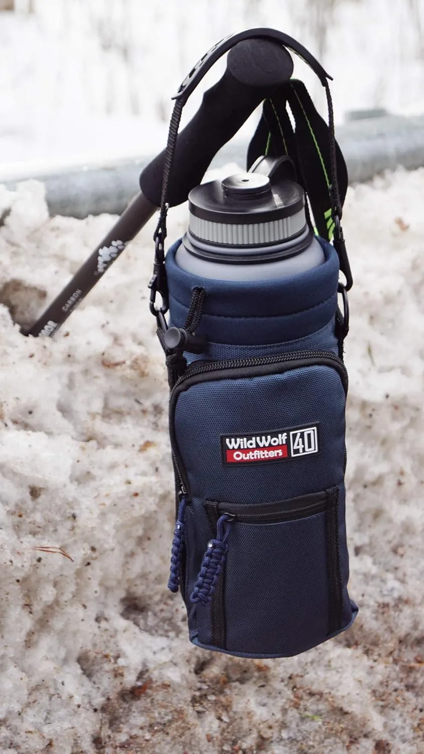 Wild Wolf Outfitters - #1 Best Water Bottle Holder for 40 oz Bottles - Carry, Protect and Insulate Your Flask with This Military Grade Carrier w/ 2 Pockets and an Adjustable Padded Shoulder Strap.