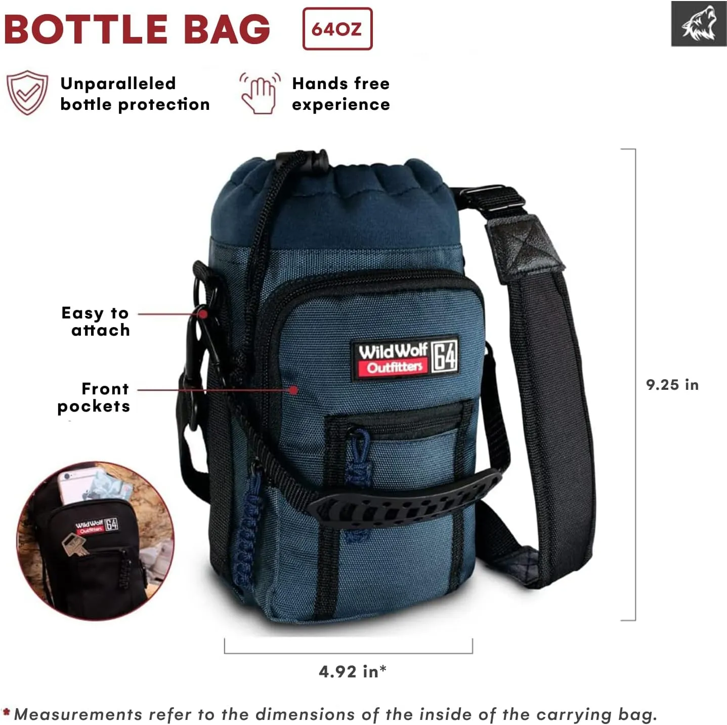 Wild Wolf Outfitters - #1 Best Water Bottle Holder for 64 oz Bottles - Carry, Protect and Insulate Your Flask with This Military Grade Carrier w/ 2 Pockets and an Adjustable Padded Shoulder Strap.