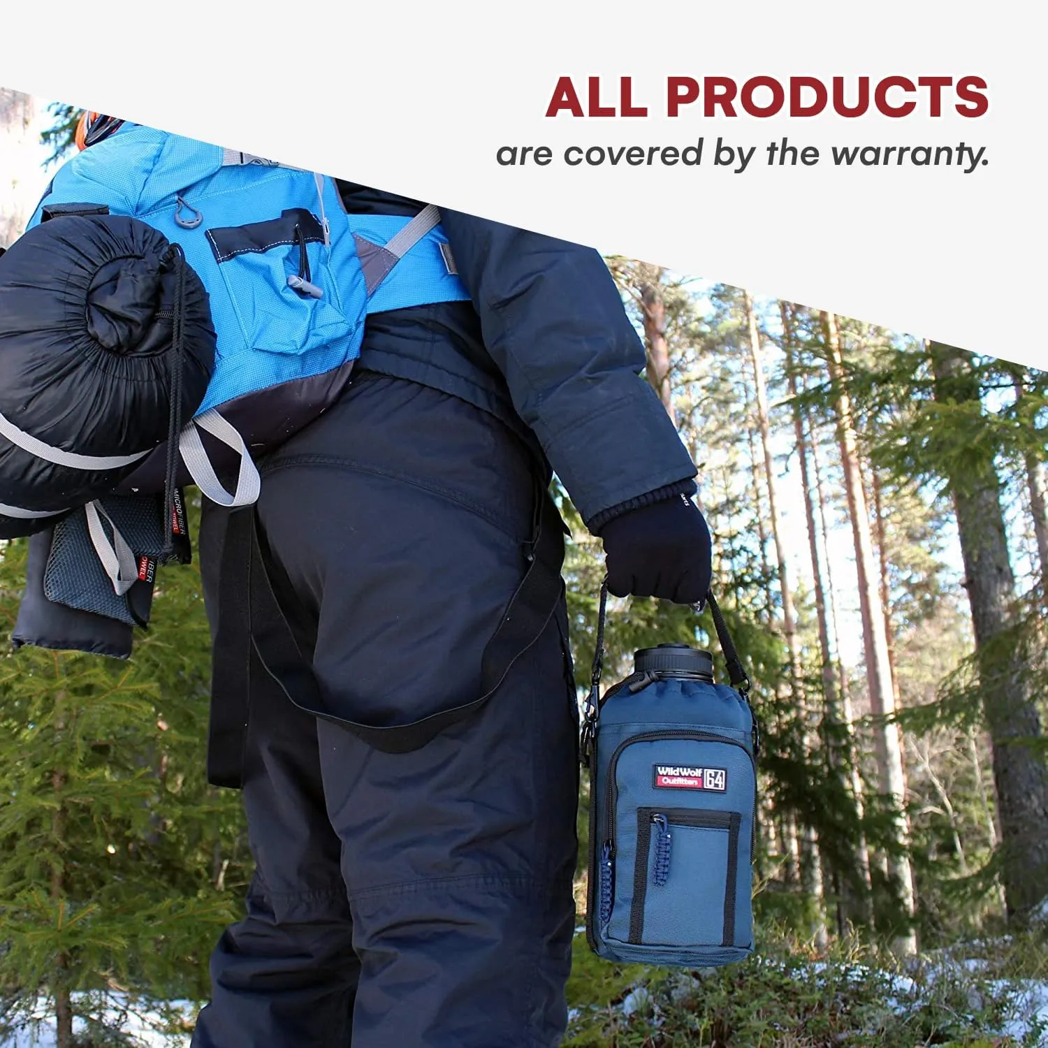 Wild Wolf Outfitters - #1 Best Water Bottle Holder for 64 oz Bottles - Carry, Protect and Insulate Your Flask with This Military Grade Carrier w/ 2 Pockets and an Adjustable Padded Shoulder Strap.
