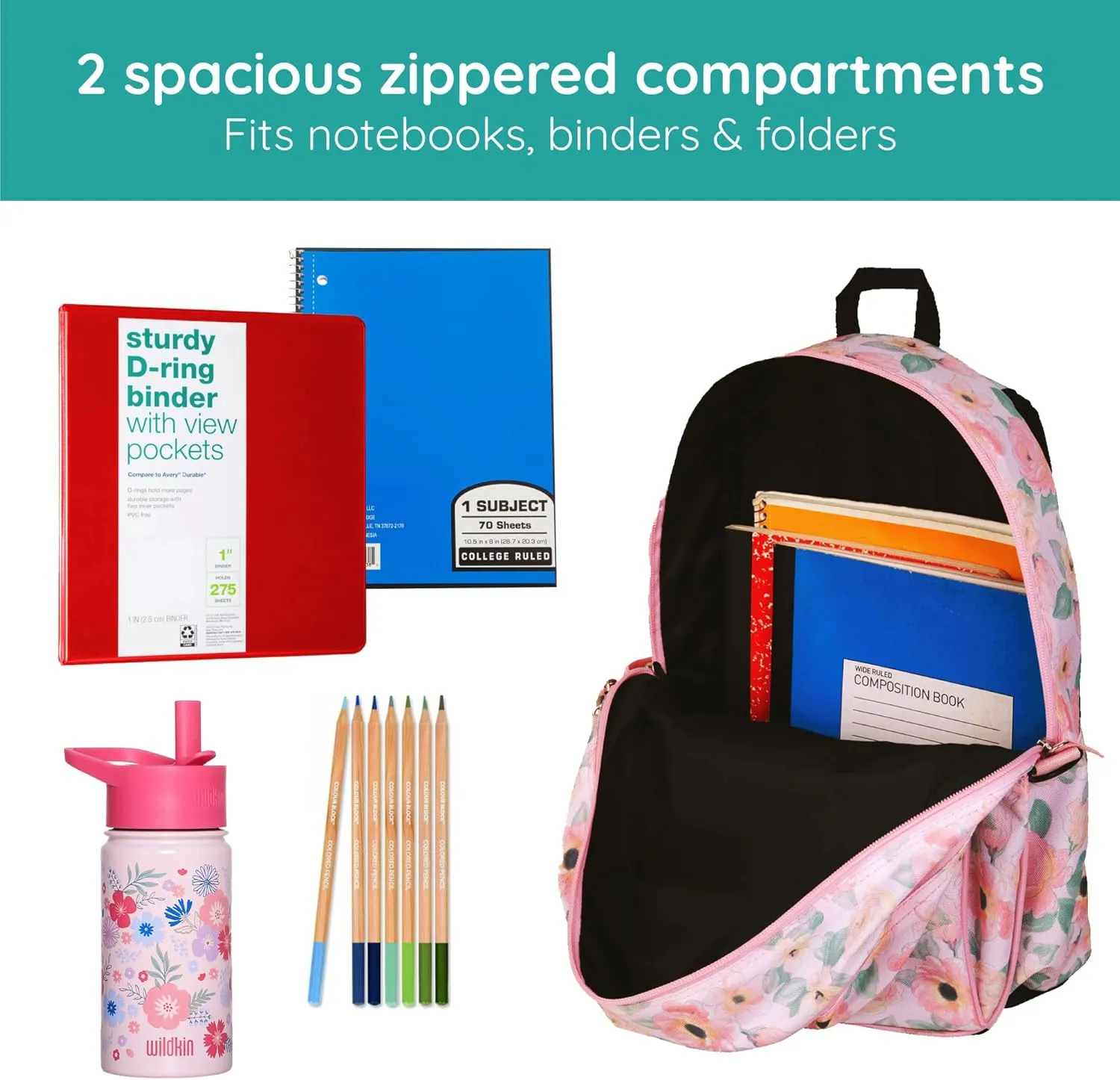 Wildkin JumpOff Jo 15-inch Kids Backpack – Durable, Adjustable, Ideal for School - Floral Watercolor