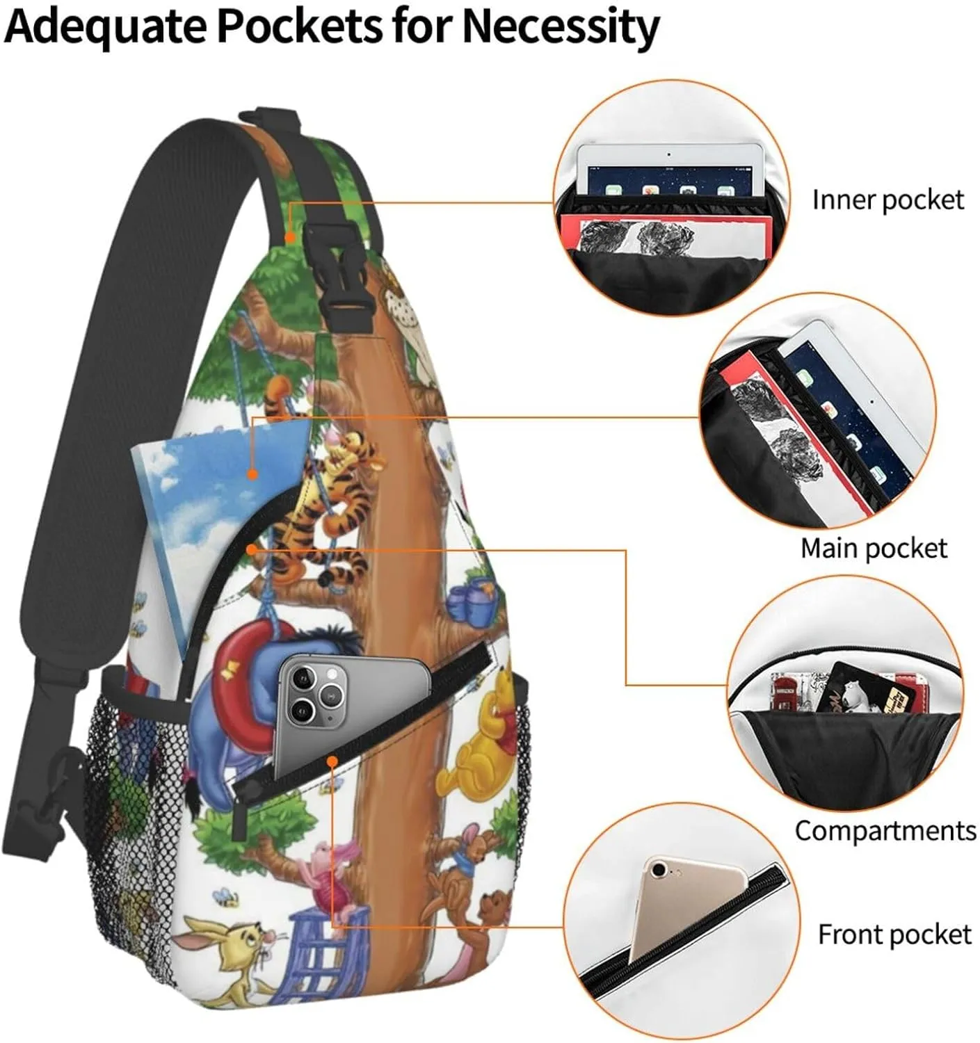 Win-nie The Pooh Crossbody Bag Sling Shoulder Bag for Outdoor Travel Sports Camping Hiking Shoulder Bags