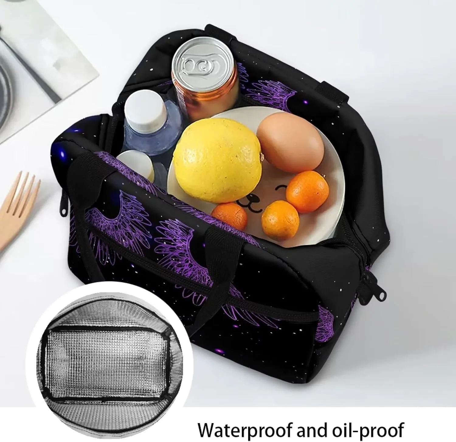 Wings Kids Bento Lunch Box Purple Lunch Box for Girls Primary School Lunchbox Preschool Lunch Tote Bag Kids Insulated Lunch Bag Children Cute Lunch Handbag with Adjustable Strap