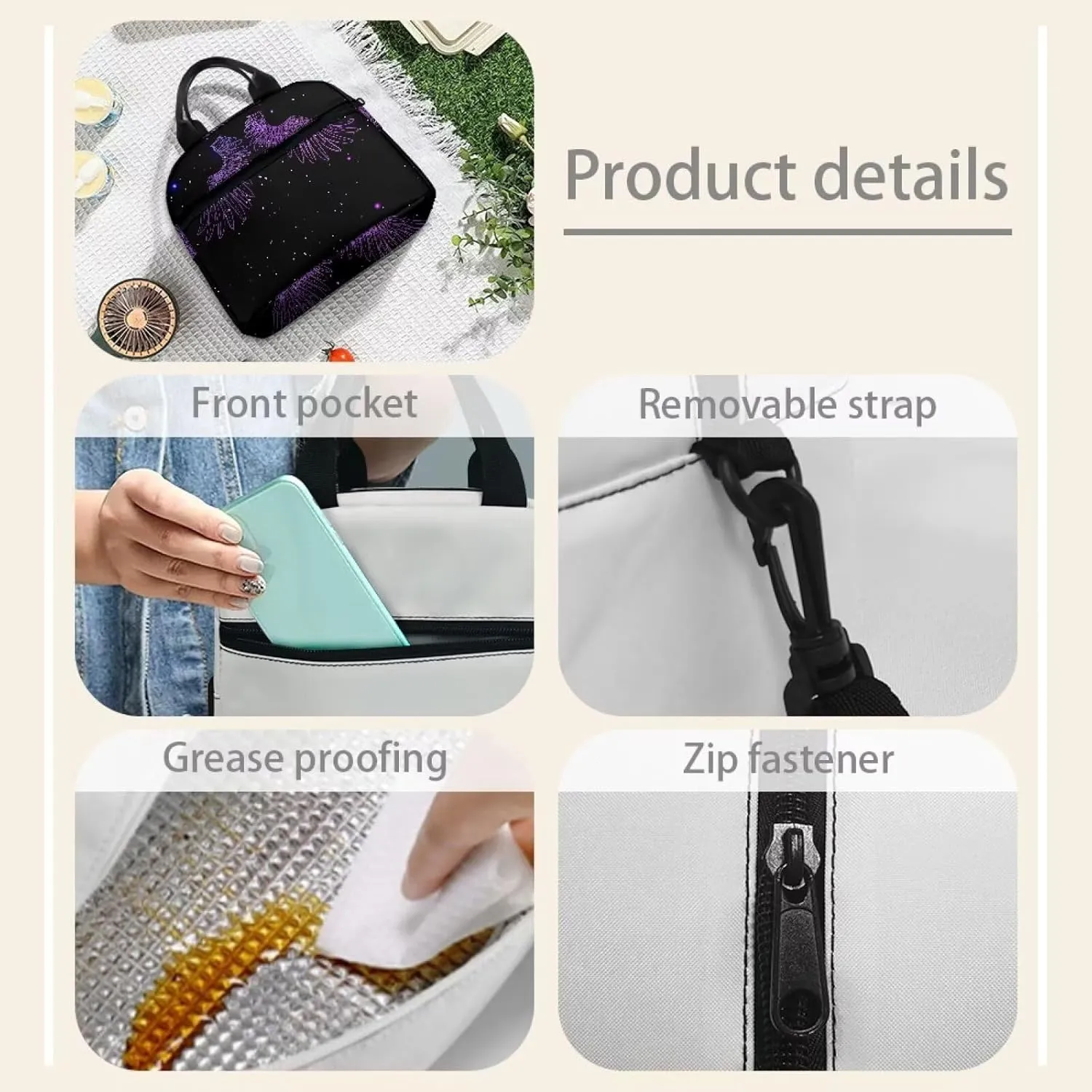 Wings Kids Bento Lunch Box Purple Lunch Box for Girls Primary School Lunchbox Preschool Lunch Tote Bag Kids Insulated Lunch Bag Children Cute Lunch Handbag with Adjustable Strap