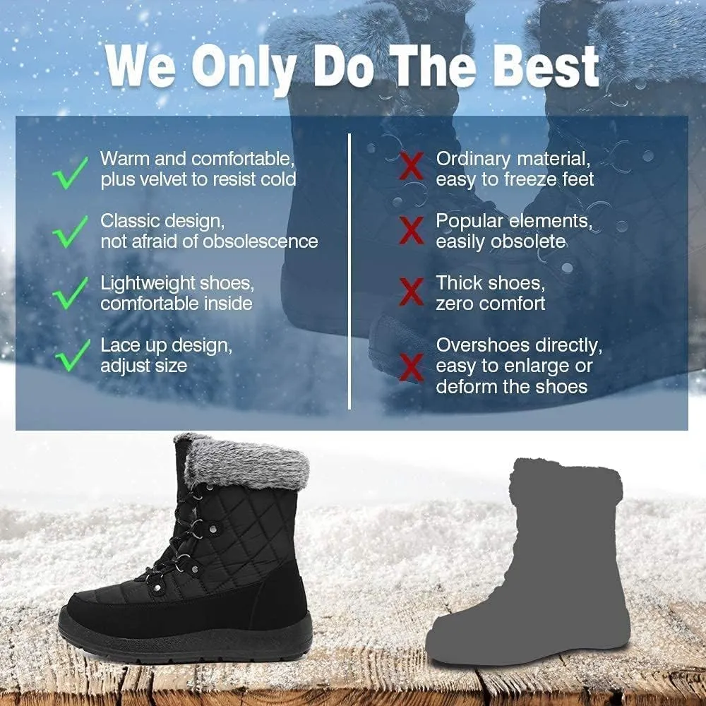 Winter Boots for Women - Soft Comfortable Faux Fur Mid Calf Winter Snow Boots Totes Boots Lace up Snow Boots Winter Boots with Insulated Black for Outdoor