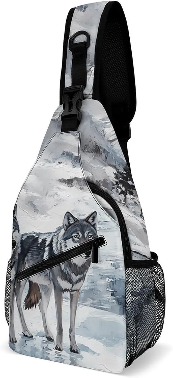 Wolf Wolves By The Stream Fashion Sling Bag Shoulder Chest Crossbody Bags Backpack Travel Hiking