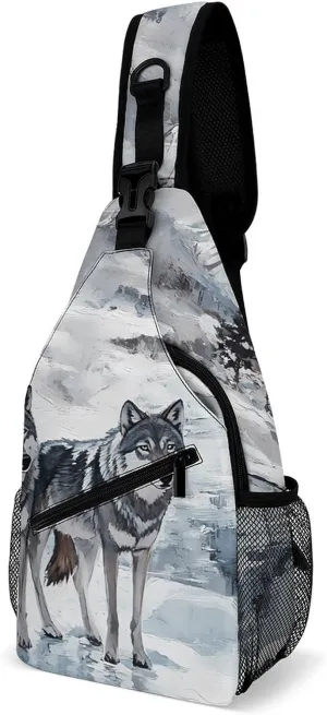 Wolf Wolves By The Stream Fashion Sling Bag Shoulder Chest Crossbody Bags Backpack Travel Hiking