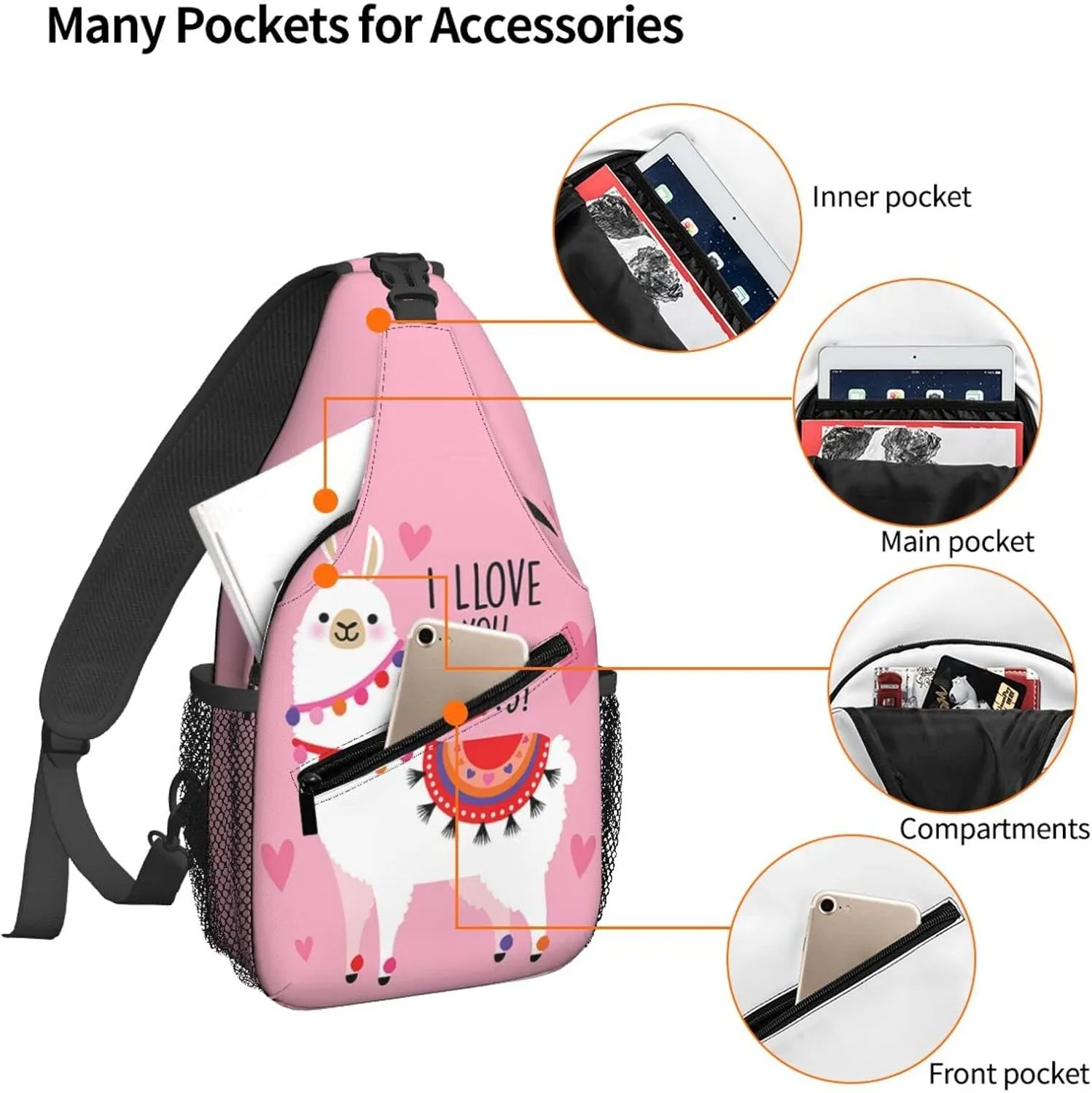 Women Cartoon Cute Alpaca Llama Crossbody Sling Backpack for Men Chest Bag Shoulder Bag Lightweight One Strap Backpack Travel Outdoor Daypack