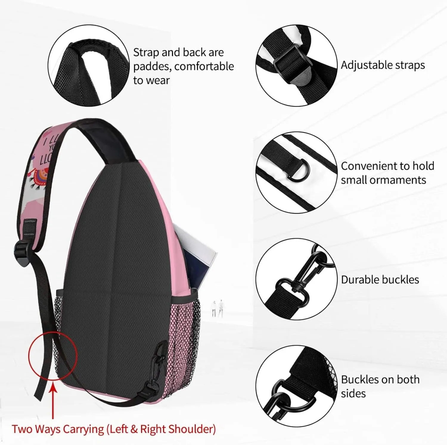 Women Cartoon Cute Alpaca Llama Crossbody Sling Backpack for Men Chest Bag Shoulder Bag Lightweight One Strap Backpack Travel Outdoor Daypack