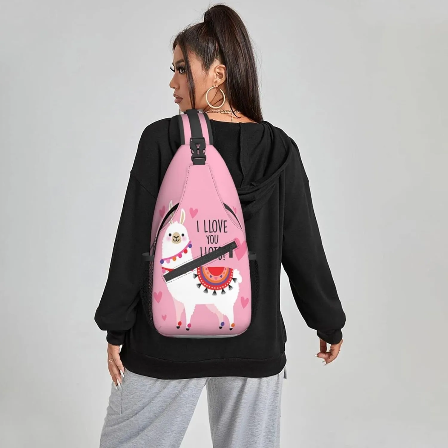 Women Cartoon Cute Alpaca Llama Crossbody Sling Backpack for Men Chest Bag Shoulder Bag Lightweight One Strap Backpack Travel Outdoor Daypack