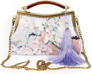 Women Chinese Classical Embroidery Purse Vintage Embroidery Clutch Handag with Tassel and Pendant