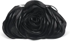 Women Clutch Purse 3D Flower Satin Evening Handbag Chain Strap Shoulder Bag