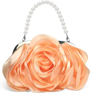 Women Clutch Purse 3D Flower Satin Evening Handbag Chain Strap Shoulder Bag