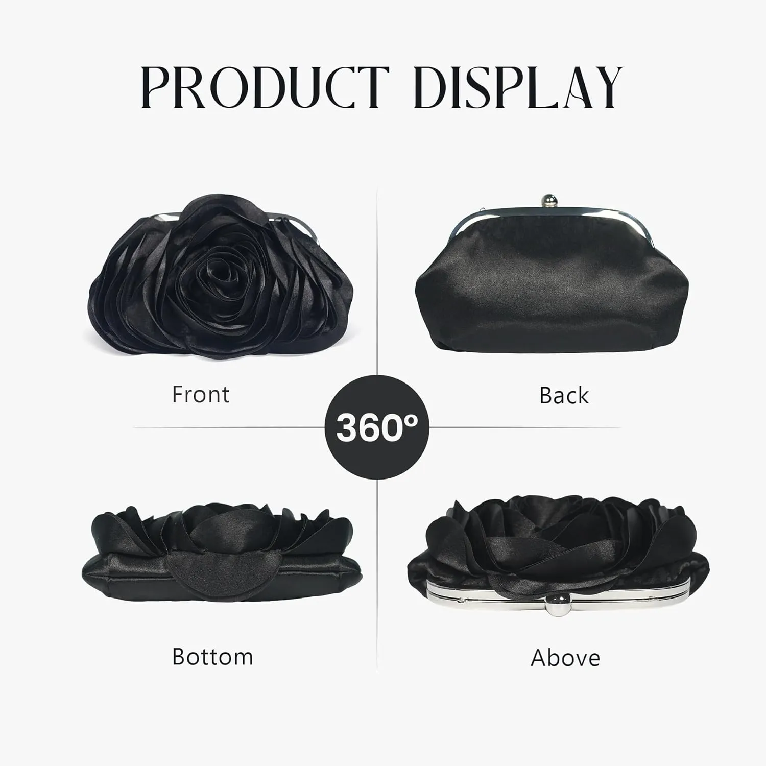 Women Clutch Purse 3D Flower Satin Evening Handbag Chain Strap Shoulder Bag