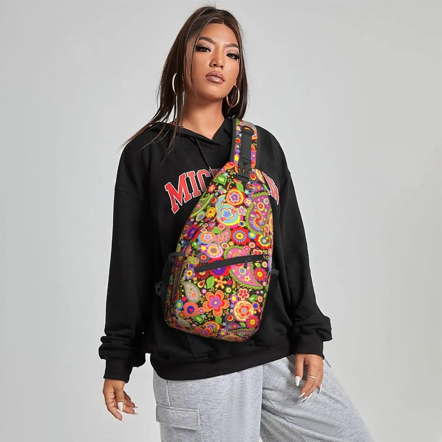 Women Colorful Seamless Paisley Crossbody Sling Backpack for Men Chest Bag Shoulder Bag Lightweight One Strap Backpack Travel Outdoor Daypack