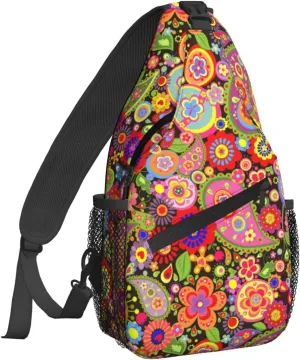 Women Colorful Seamless Paisley Crossbody Sling Backpack for Men Chest Bag Shoulder Bag Lightweight One Strap Backpack Travel Outdoor Daypack