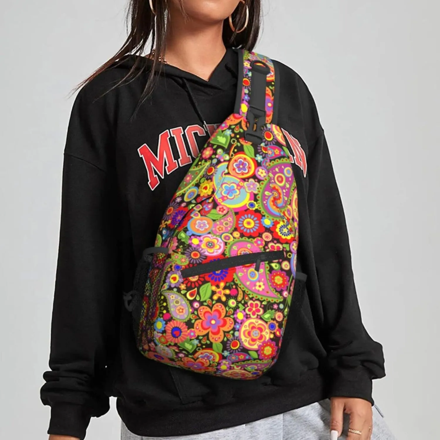 Women Colorful Seamless Paisley Crossbody Sling Backpack for Men Chest Bag Shoulder Bag Lightweight One Strap Backpack Travel Outdoor Daypack