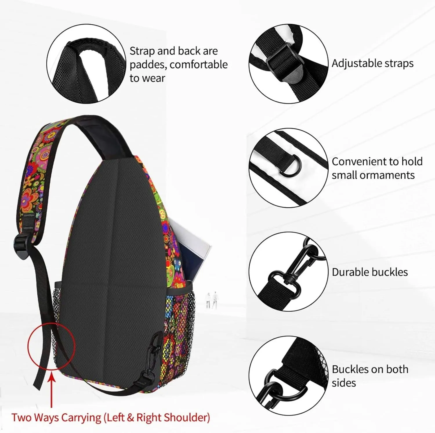 Women Colorful Seamless Paisley Crossbody Sling Backpack for Men Chest Bag Shoulder Bag Lightweight One Strap Backpack Travel Outdoor Daypack