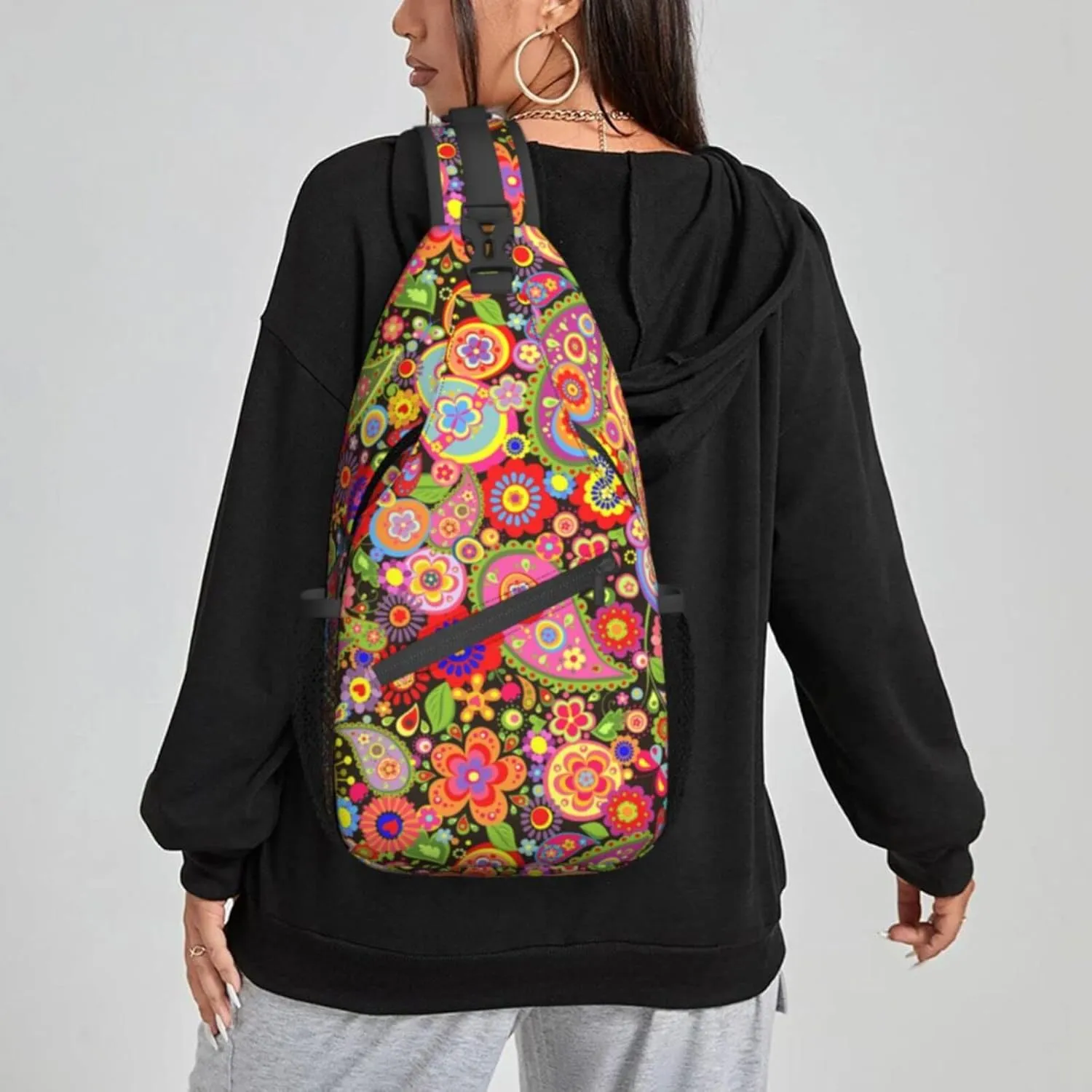 Women Colorful Seamless Paisley Crossbody Sling Backpack for Men Chest Bag Shoulder Bag Lightweight One Strap Backpack Travel Outdoor Daypack