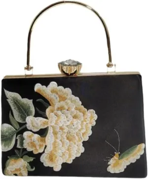 Women Embroidered Bag Silk Shoulder Bag Rectangle Handbag Crossbody Bag for Wedding Party Banquet