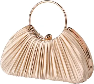 Women Evening Bag Pleated Clutch Bag Silk Handbag Bridal Wedding Purse Small Shoulder Bag Elegant Crossbody Bag