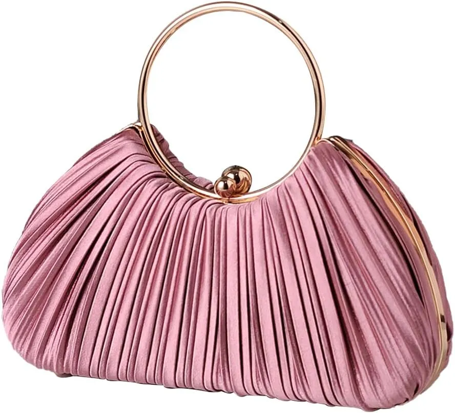Women Evening Bag Pleated Clutch Bag Silk Handbag Bridal Wedding Purse Small Shoulder Bag Elegant Crossbody Bag
