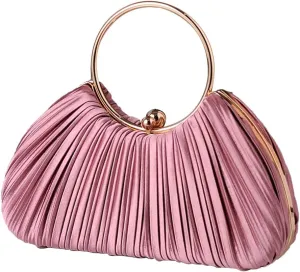 Women Evening Bag Pleated Clutch Bag Silk Handbag Bridal Wedding Purse Small Shoulder Bag Elegant Crossbody Bag