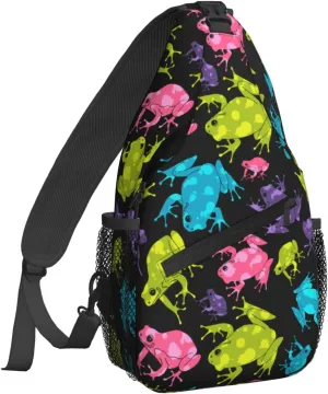 Women Frogs Colorful Seamless Pattern Crossbody Sling Backpack for Men Chest Bag Shoulder Bag Lightweight One Strap Backpack Travel Outdoor Daypack