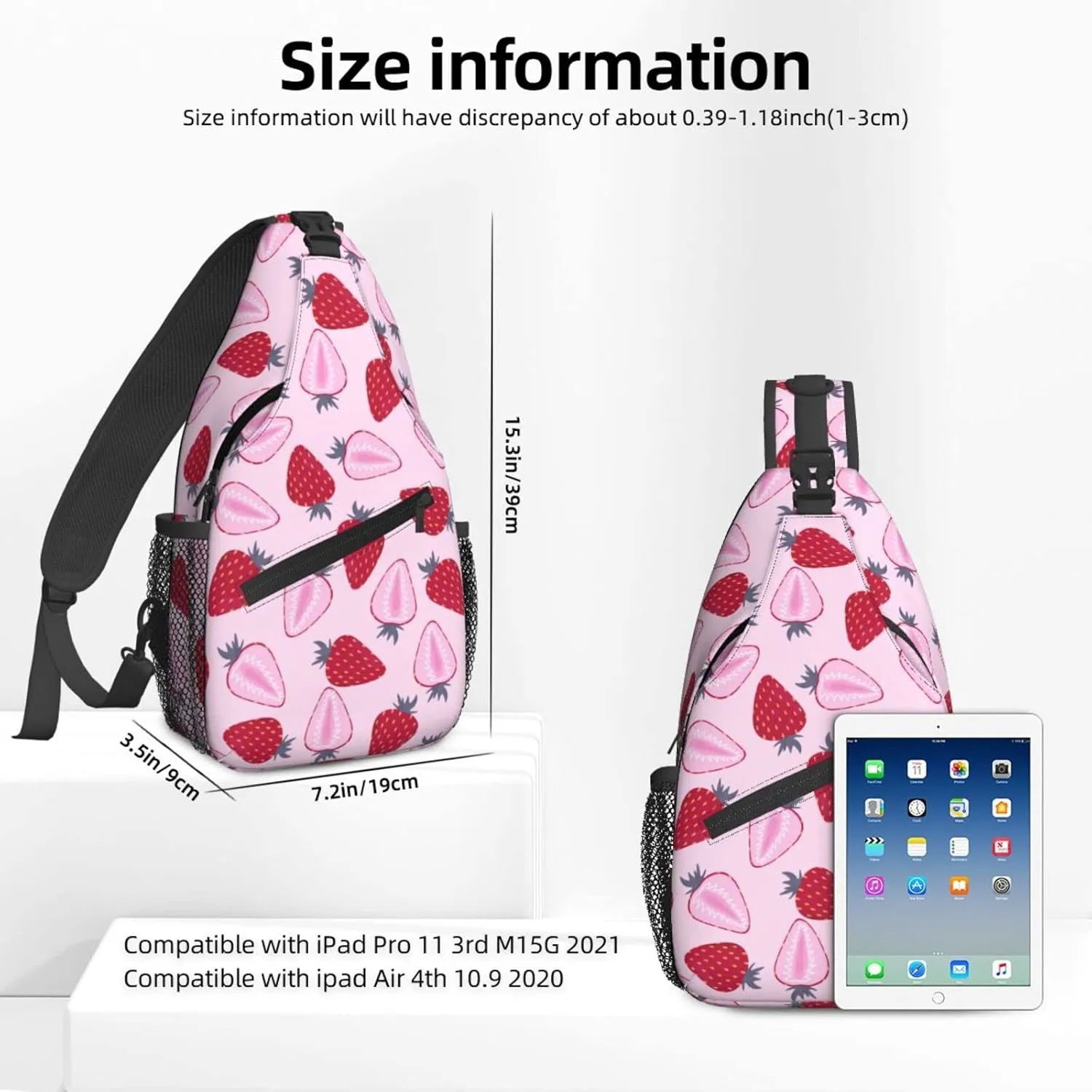 Women Half Strawberry Pattern Fruit Crossbody Sling Backpack for Men Chest Bag Shoulder Bag Lightweight One Strap Backpack Travel Outdoor Daypack
