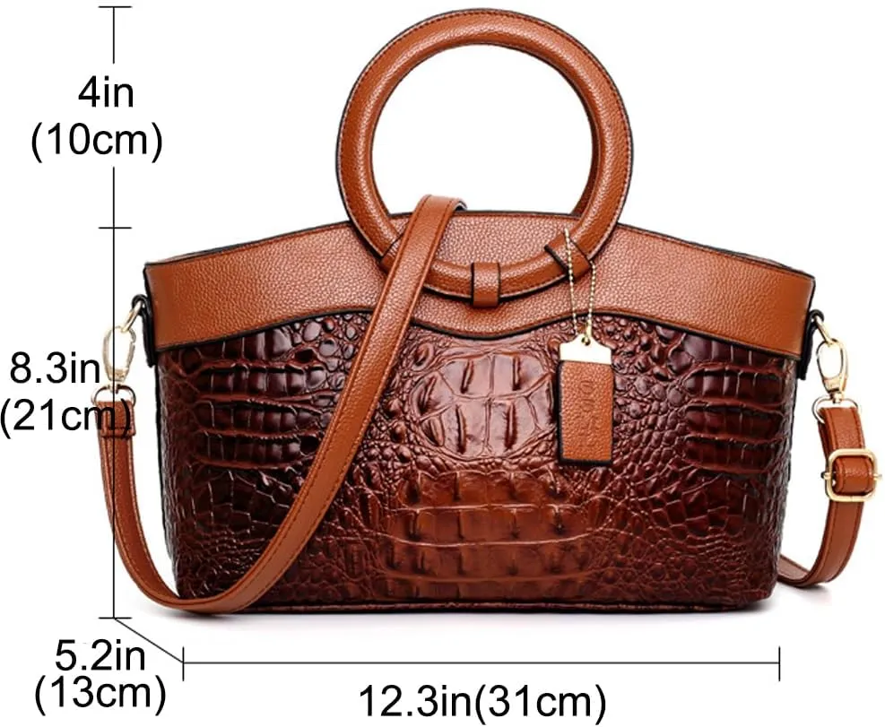 Women Handbags Tote Bags PU Leather Crocodile Pattern Purse Top Circular Handle Handbag Ladies Satchel Shoulder Bag