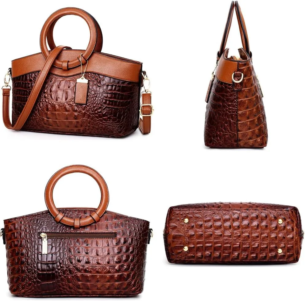 Women Handbags Tote Bags PU Leather Crocodile Pattern Purse Top Circular Handle Handbag Ladies Satchel Shoulder Bag