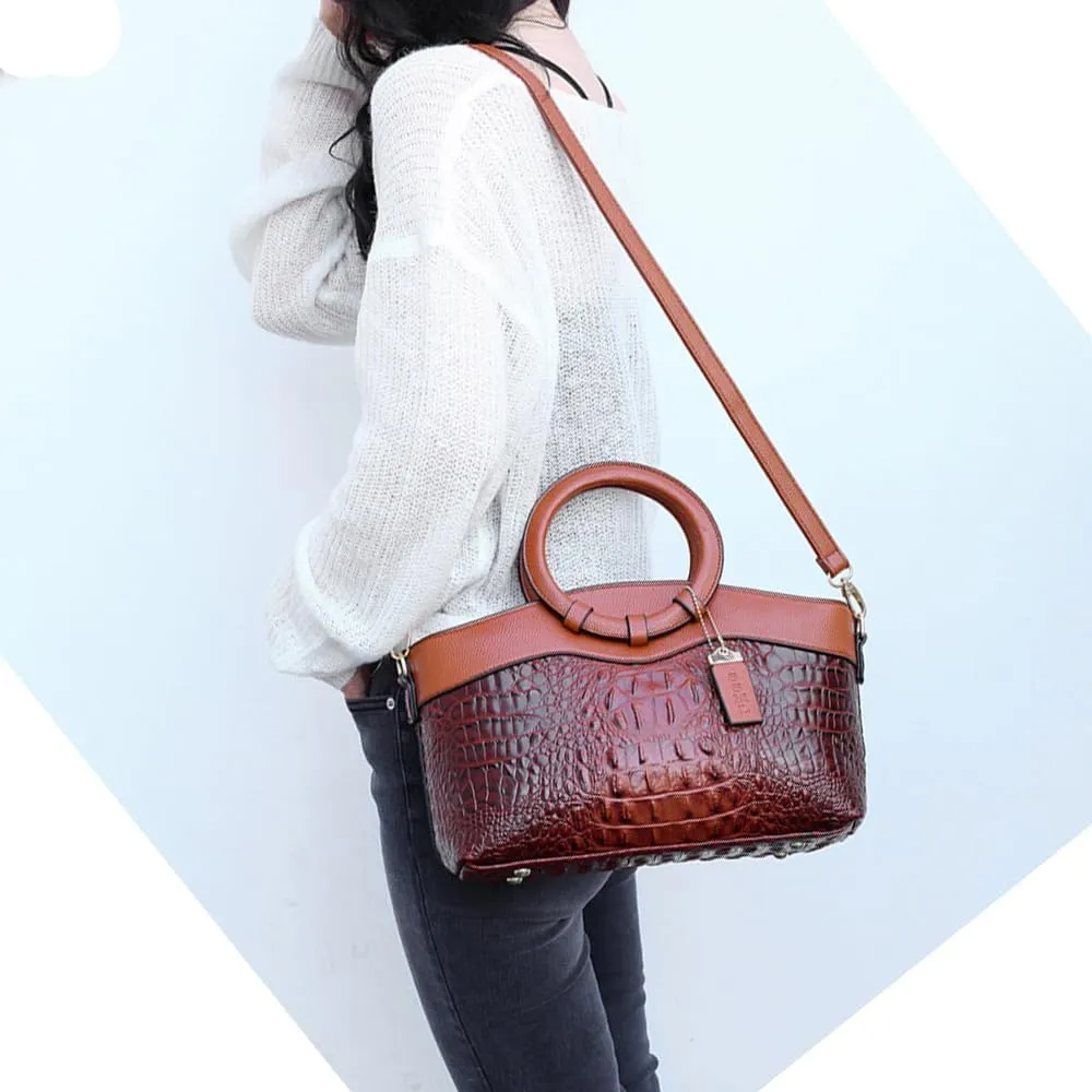 Women Handbags Tote Bags PU Leather Crocodile Pattern Purse Top Circular Handle Handbag Ladies Satchel Shoulder Bag